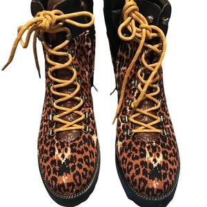 Coach Lorren Leopard-Print Combat Boots New Without Box